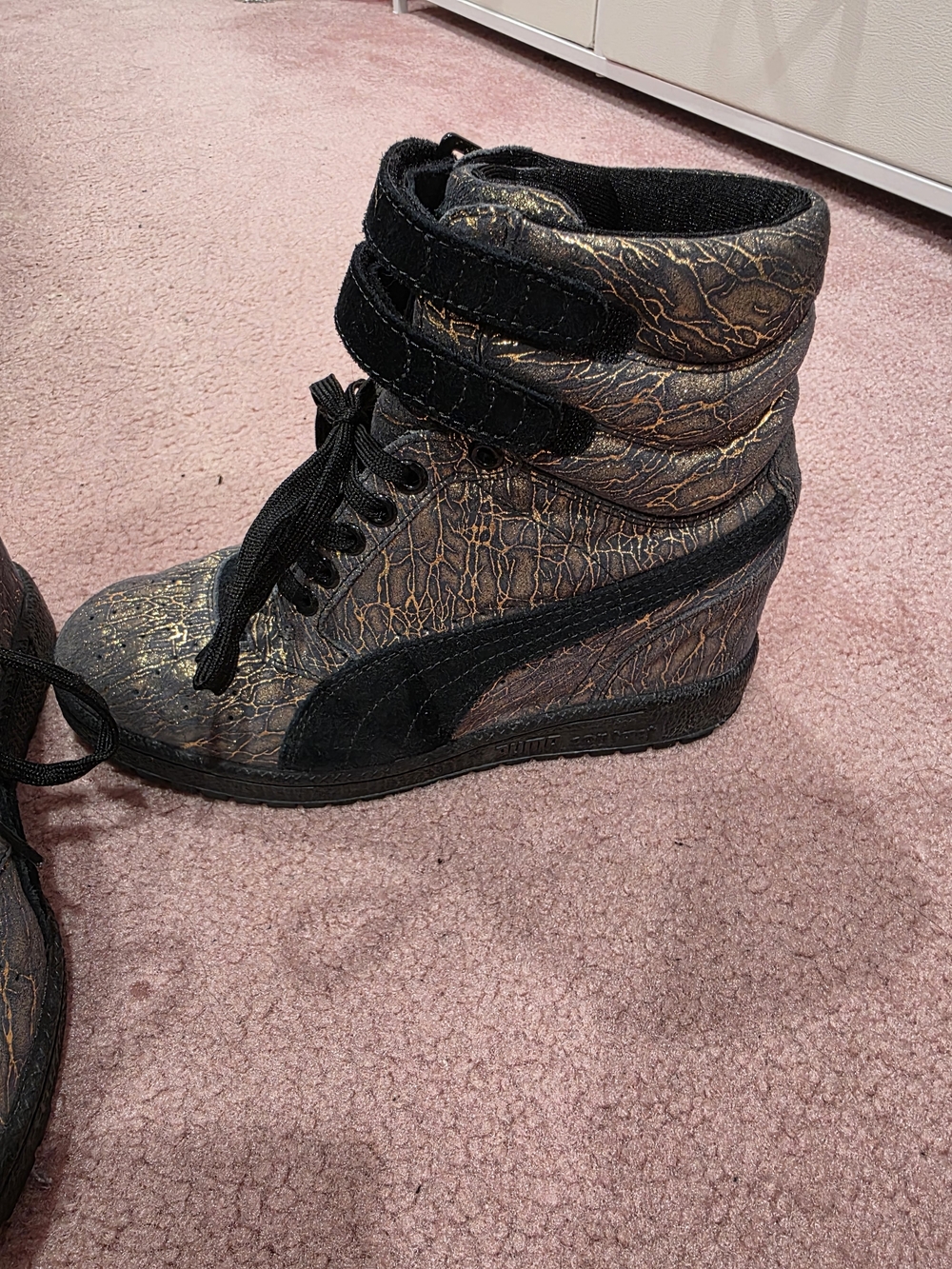 PUMA Sky High-Top Metallic Black & Gold Women's Sneakers - Picture 4 of 16